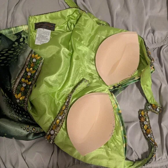 Atelier Alyce Seralina Collection Green Floral Formal Dress & Scarf Size 0 - Picture 5 of 6